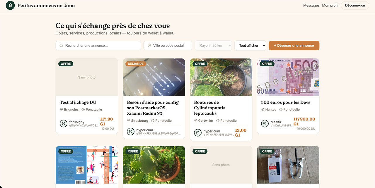 Jiyūjin plateforme de petites annonces compatible avec l'écosystème de la monnaie libre Ğ1.